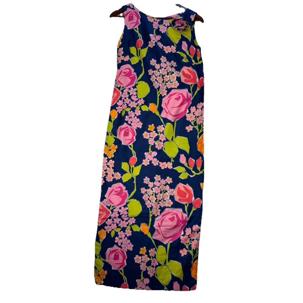 RARE Vintage 60s Malihini Designer Collection Hawaii Floral Maxi Dress Small